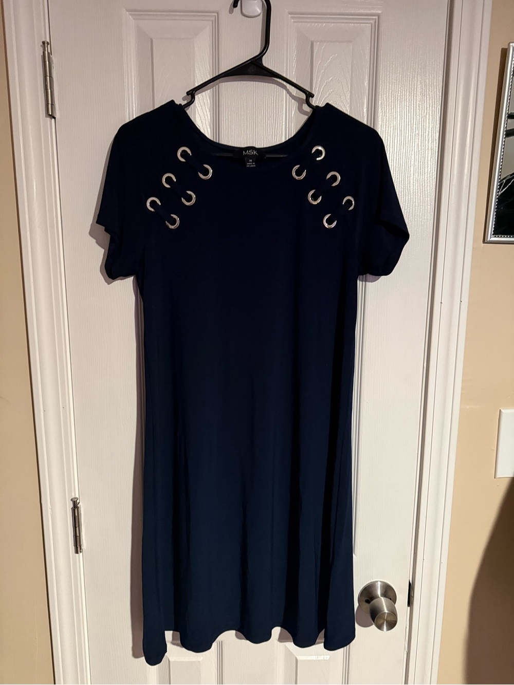 MSK Navy Short Sleeve Eyelet Swing Dress